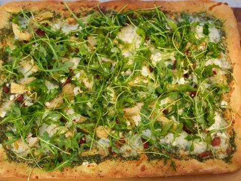 Pesto Pizza with Feta and Artichokes