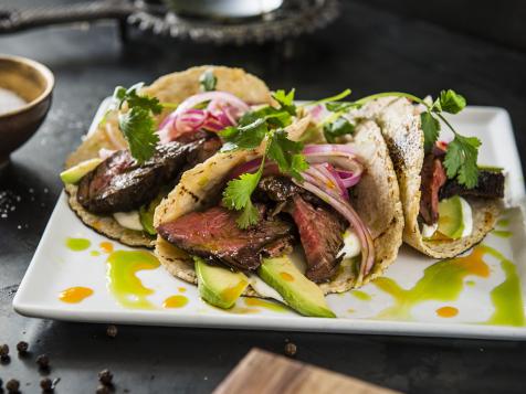 Hanger Steak Tacos with Chile and Herb Oils