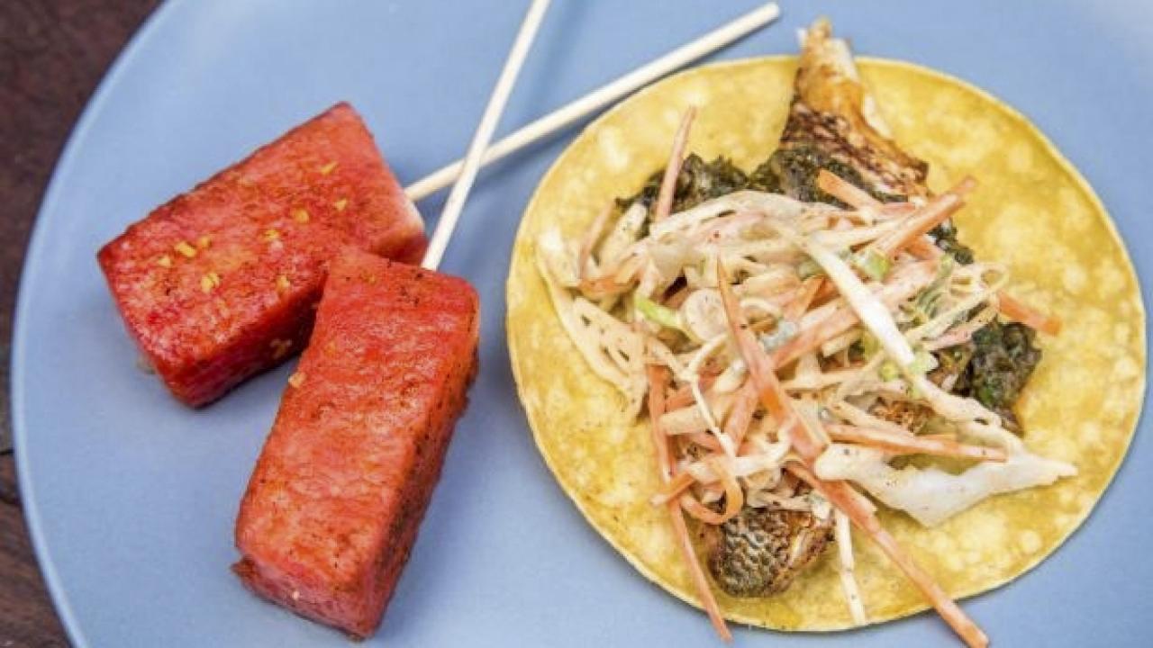 Blackened Fish Tacos with Chili-Spiced Slaw and Charred Scallion Salsa