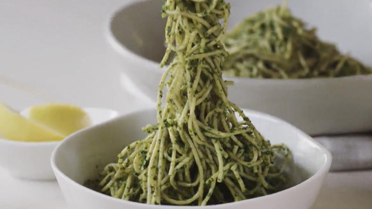 Kale and Pistachio Pesto Spaghetti