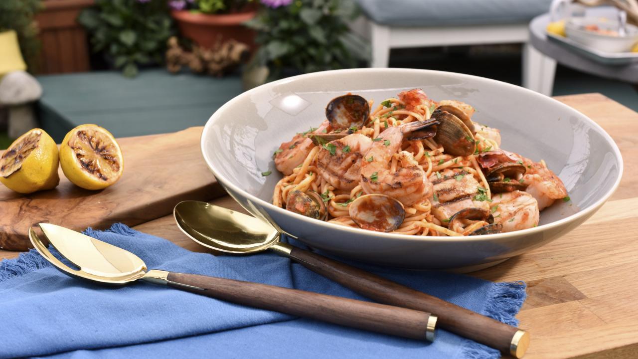 Grilled Seafood with Linguine