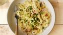 Spaghetti Squash Alfredo with Pancetta and Peas