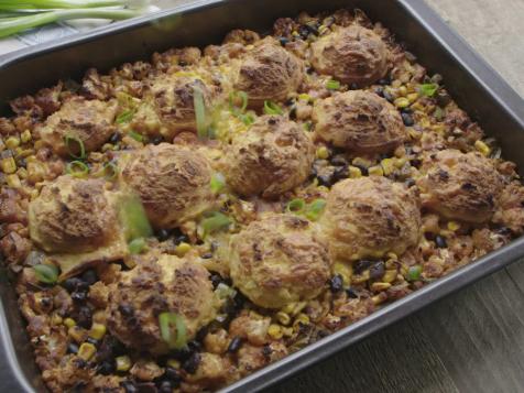 Roasted Vegetable Chili with Cornbread Biscuits