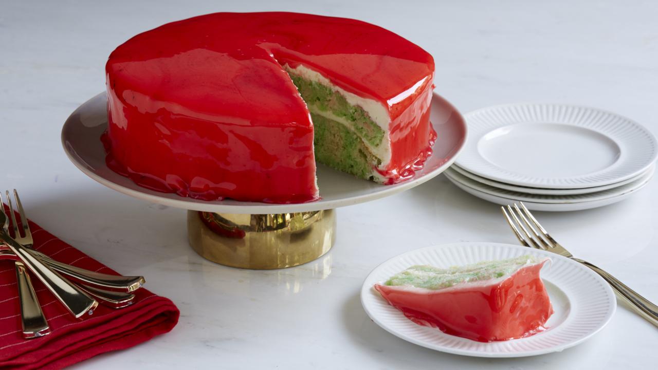 Holiday Mirror Glaze Poke Cake