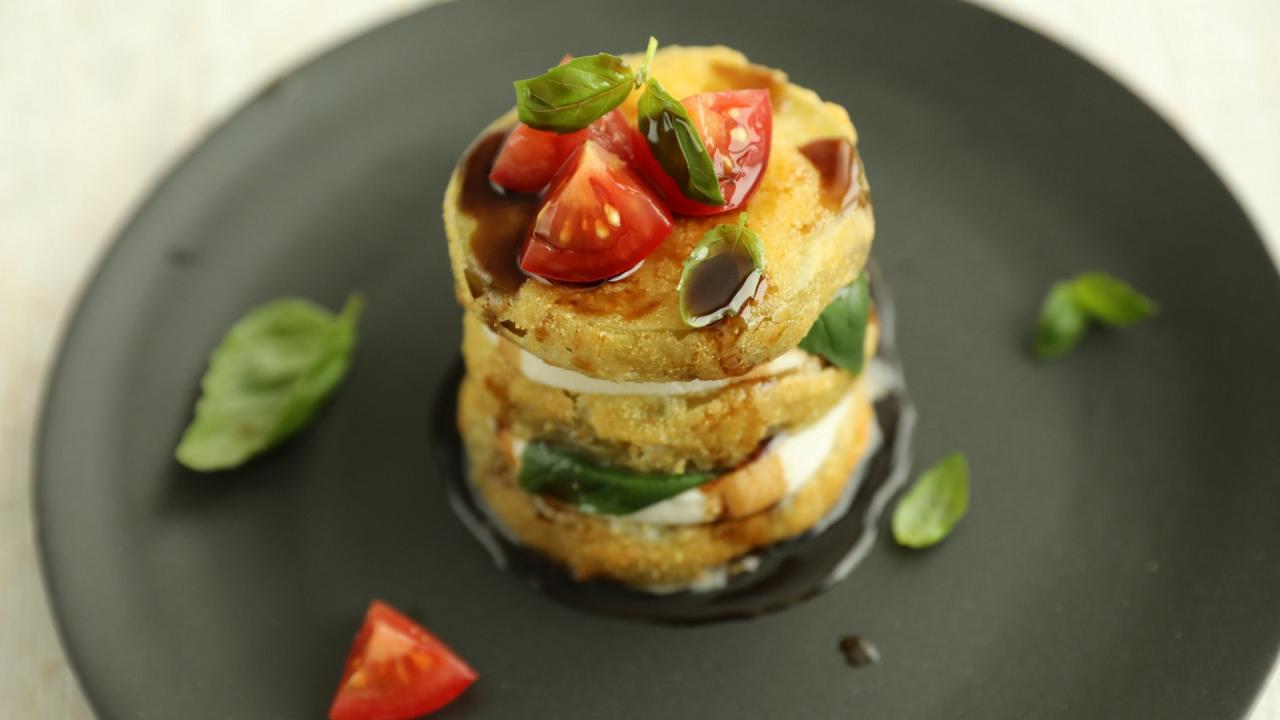 Fried Tomatillo Caprese Stacks