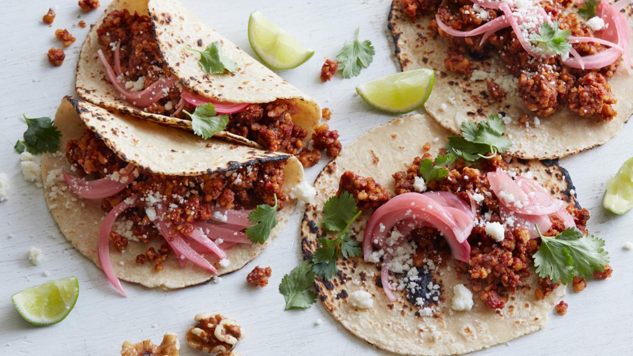 Nut Meat Tacos with Pickled Red Onions