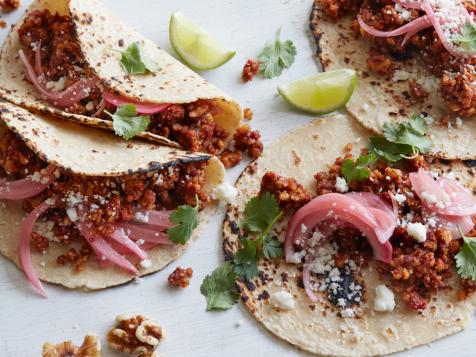 Nut Meat Tacos with Pickled Red Onions
