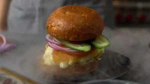 Flaming Saganaki Burger