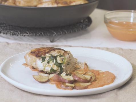 Spinach and Artichoke Stuffed Chicken Breast, Roasted Red Bell Pepper Sauce