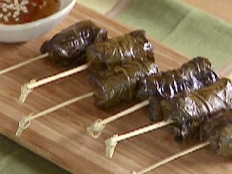 Grilled Beef in Grape Leaves with Sweet, Sour, and Spicy Dipping Sauce