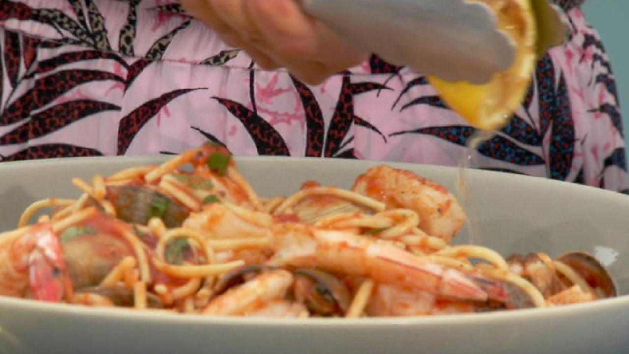 Grilled Seafood with Linguine