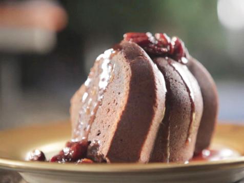 Chocolate Bundt Cake with Candied Cherry Sauce