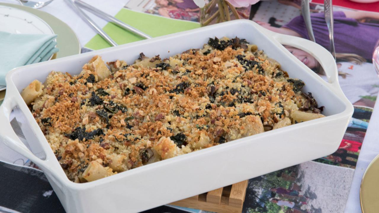 Baked Mushroom Rigatoni with Kale Gremolata