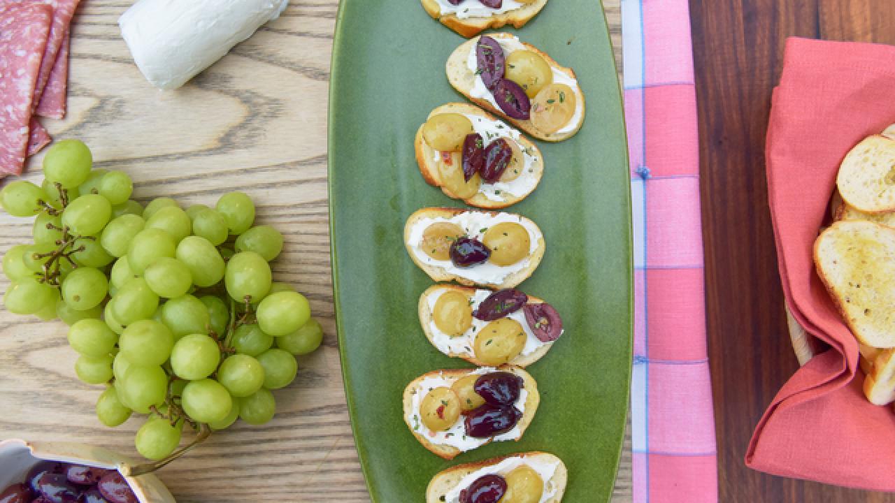 Grape and Olive Goat Cheese Crostini