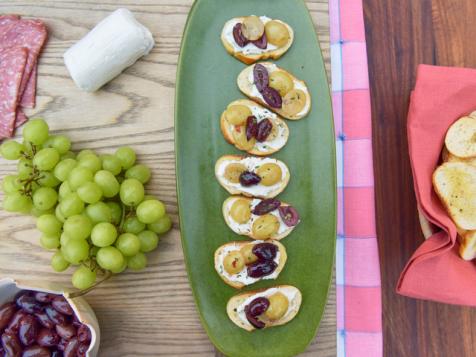 Grape and Olive Goat Cheese Crostini