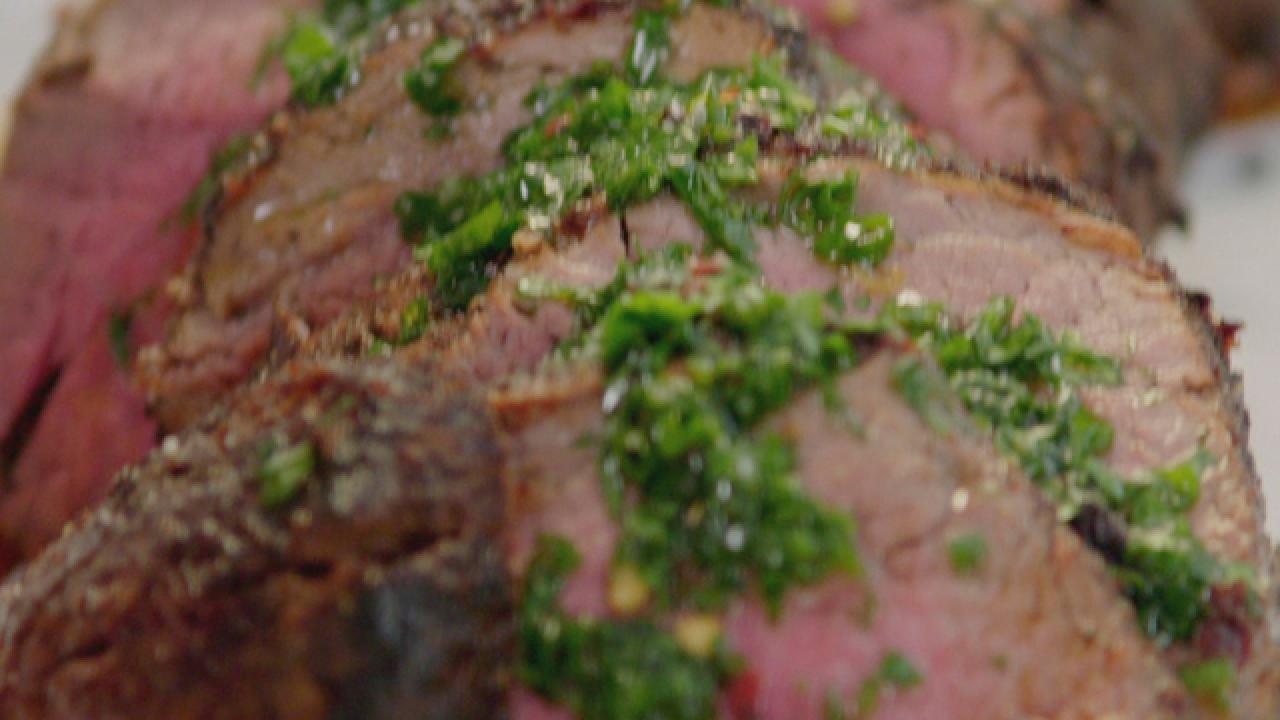 Chile-Rubbed Beef Tenderloin with Garlic-Herb Oil