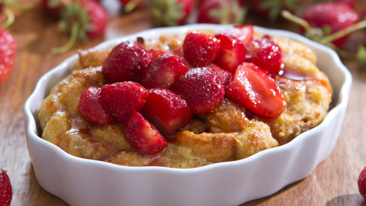 Bread Pudding with Strawberry Sauce