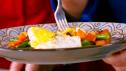Sweet Potato Asparagus Hash with Fried Eggs