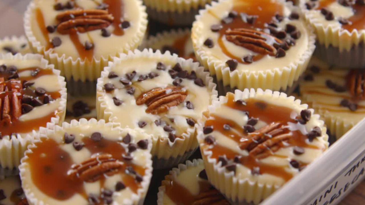 Mini Chocolate-Pecan-Caramel Cheesecakes