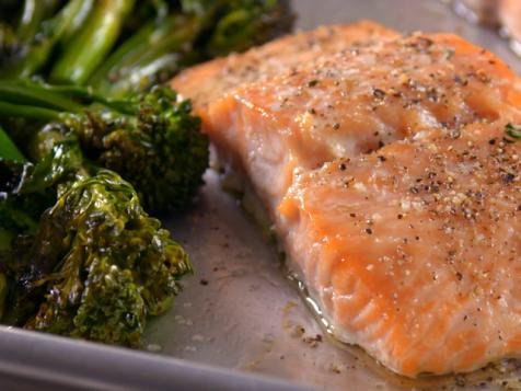 Salmon Sheet Pan Supper with Horseradish Sauce