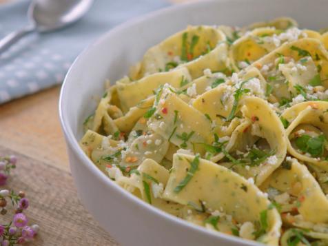 Homemade Herbed Pasta with Feta, Lemon and Pine Nuts