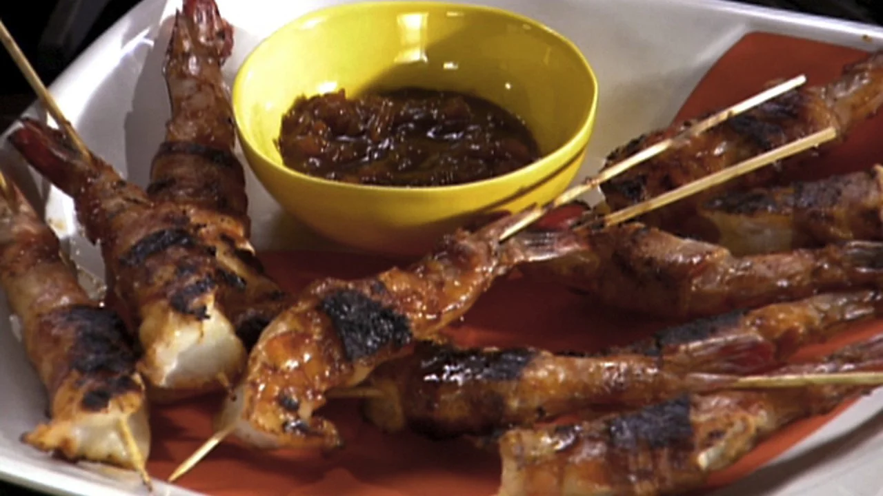 Grilled BBQ Bacon Shrimp