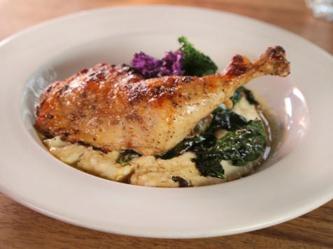 Braised Chicken Legs with Cheesy Polenta and Sauteed Greens