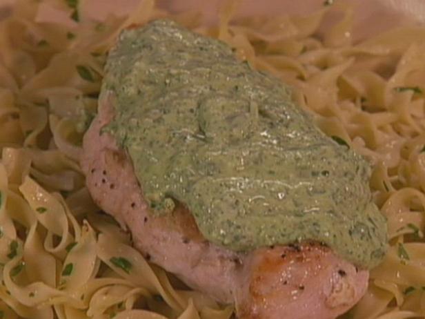 Chicken with Artichoke Pesto and Braised Kale with Pink Beans and Ham