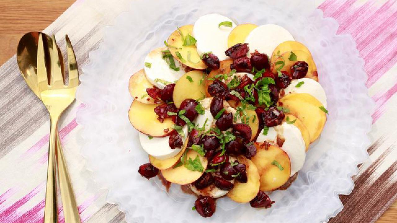 Peach Caprese Salad with Balsamic Cherries