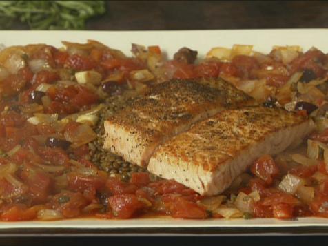 Lentil Puttanesca with Salmon