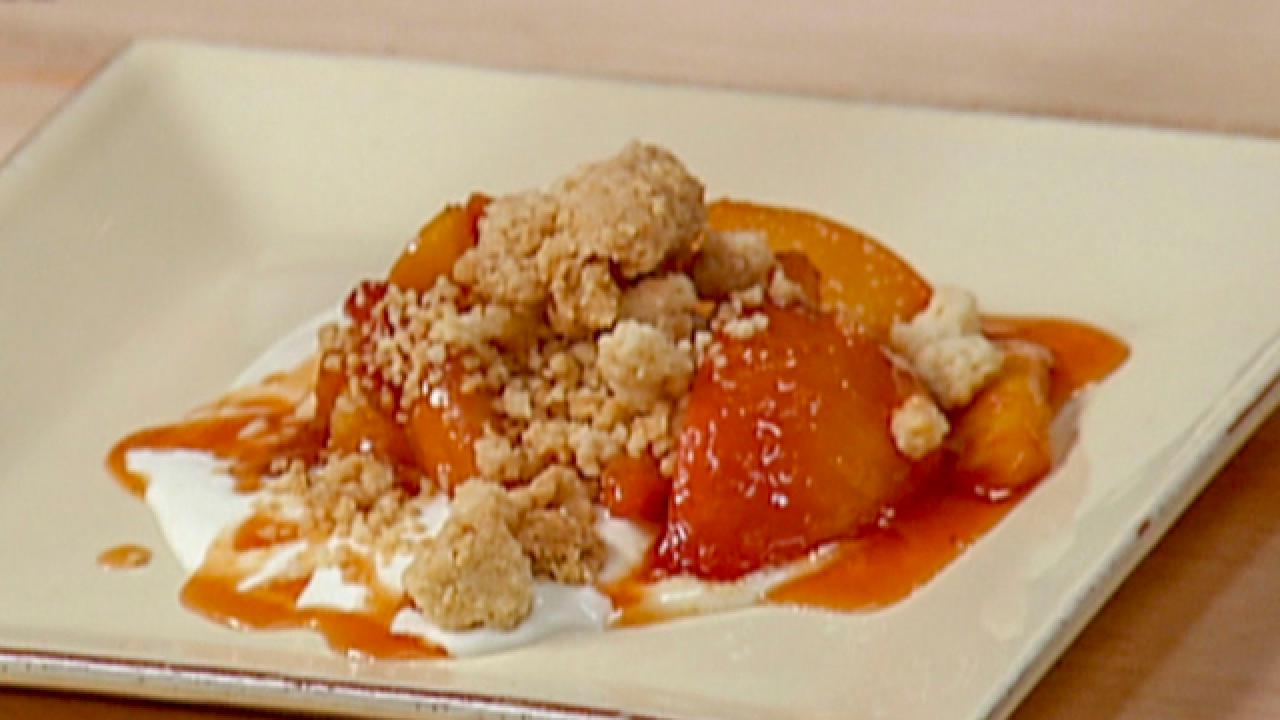 Stovetop Peaches with Streusel Topping and Zesty Sour Cream