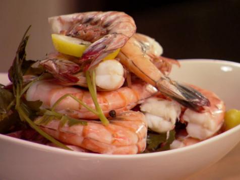Poached Shrimp with Bay Leaves and Lemon