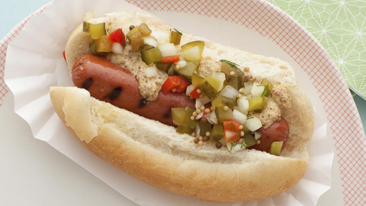 Grilled Hot Dogs with Pickle Relish