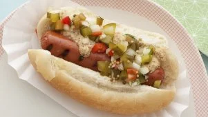 Grilled Hot Dogs with Pickle Relish