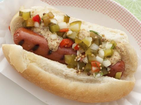 Grilled Hot Dogs with Pickle Relish