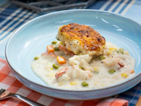 Lobster Pot Pie with Gruyere Tarragon Biscuit Crust