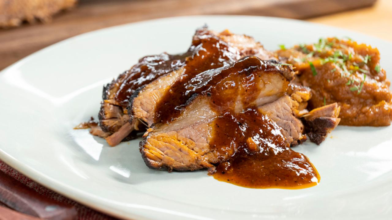 Sunny's Easy BBQ Braised Brisket with Sweet Potato and Carrot Mash