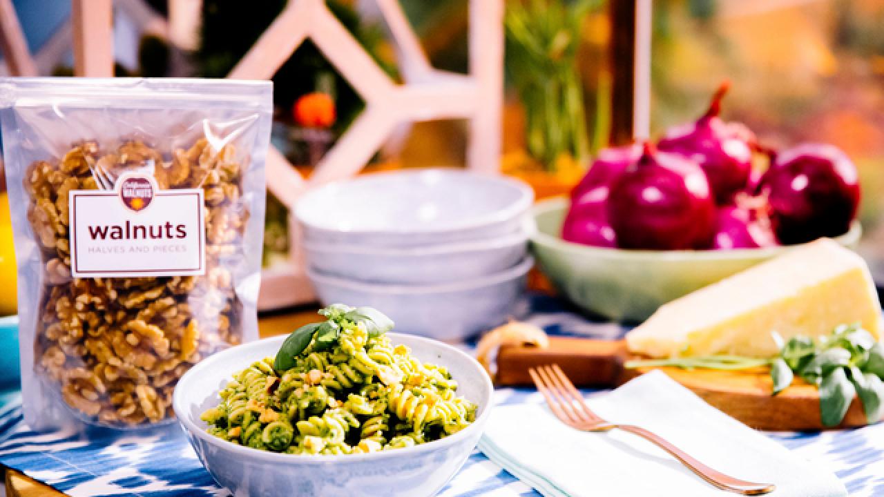 Whole Wheat Fusilli with Kale and Walnut Pesto