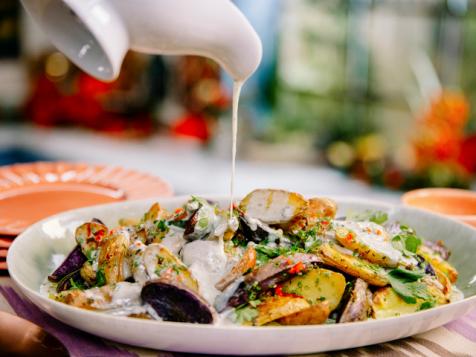 Roasted Potatoes with Warm Blue Cheese Sauce