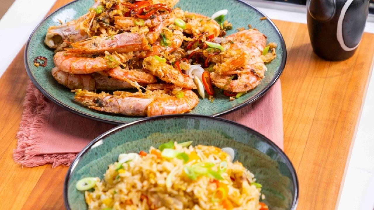 Salt and Pepper Shrimp with Fried Rice