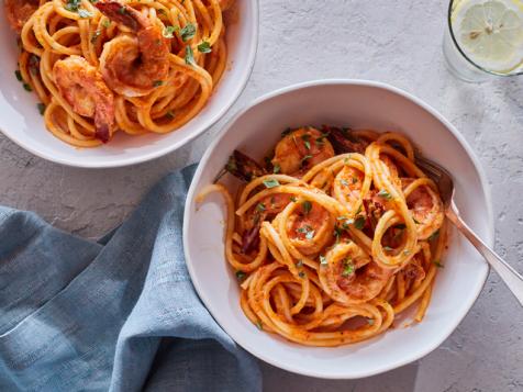 Bucatini with Rose Red Pepper Sauce and Shrimp