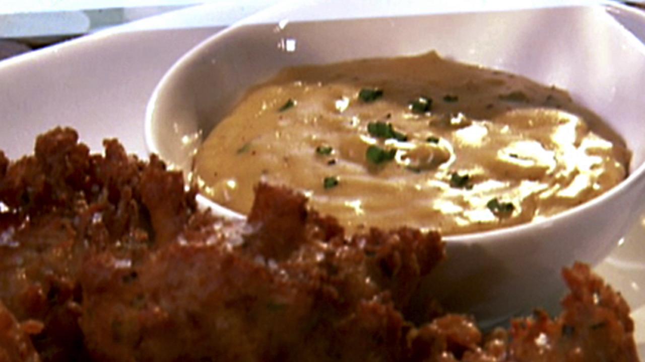 Ham Fritters with Cheese Sauce