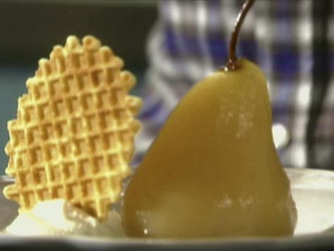 Vanilla Poached Pears with Chocolate Sauce and Ice Cream (a.k.a. "Poire Belle Helene")
