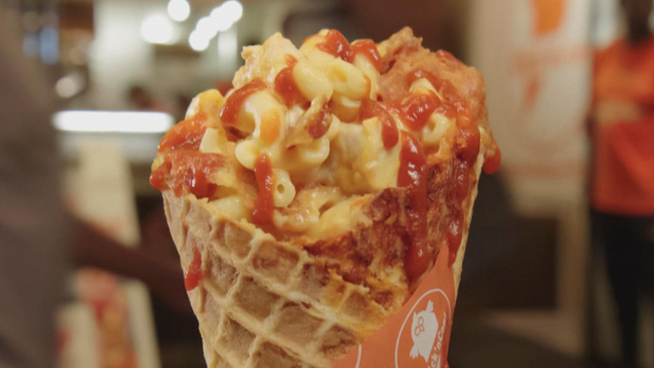 Mac and Cheese-Chicken Cone
