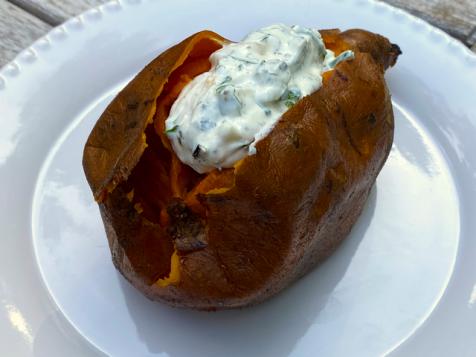 Baked Sweet Potatoes with Charred Scallion Sour Cream