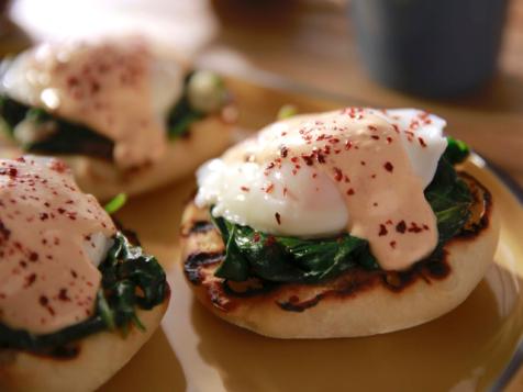 Pita and Greens Benedict with Feta Cream