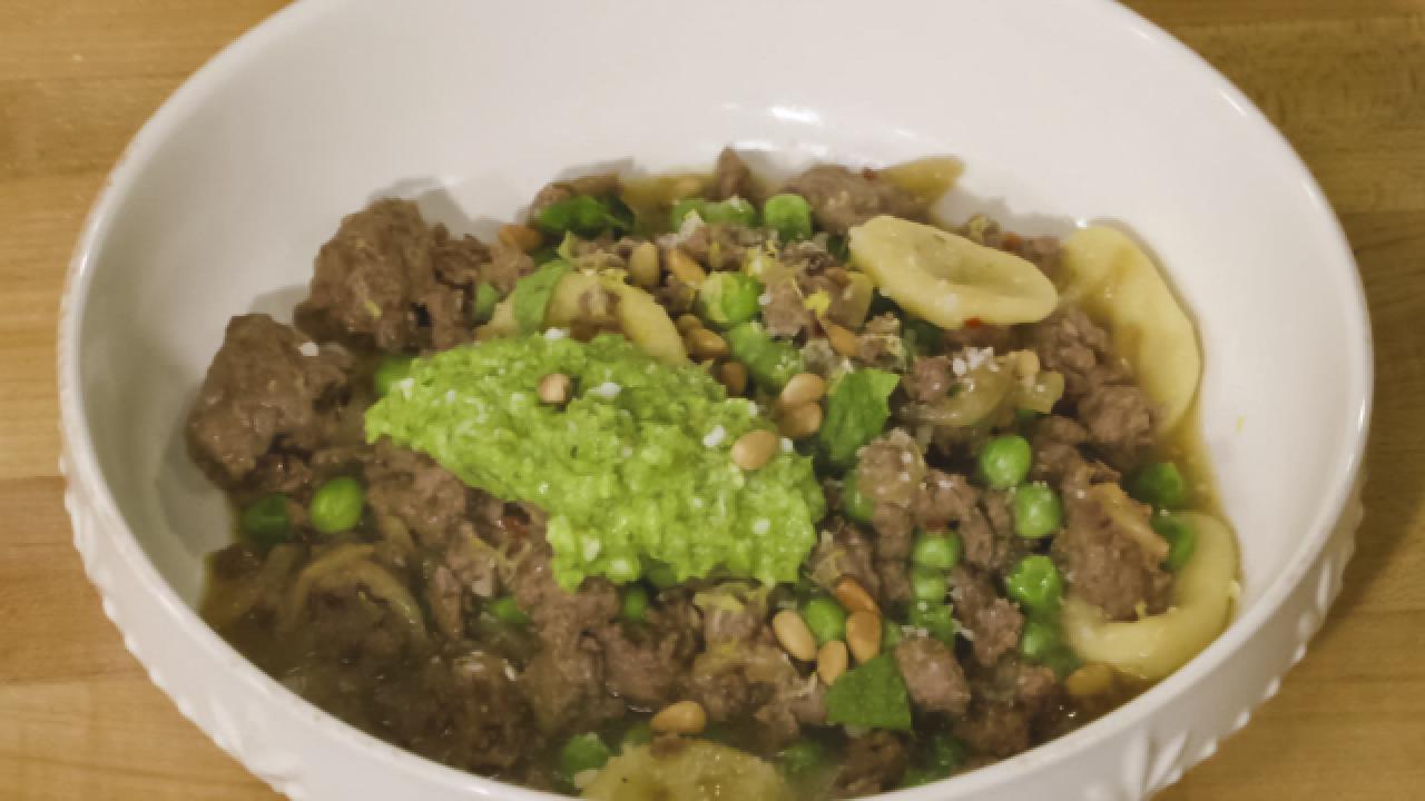 Orecchiette with Lamb and Pea Pesto