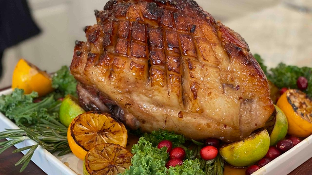 Ginger Chile Glazed Ham with Flambe Finish
