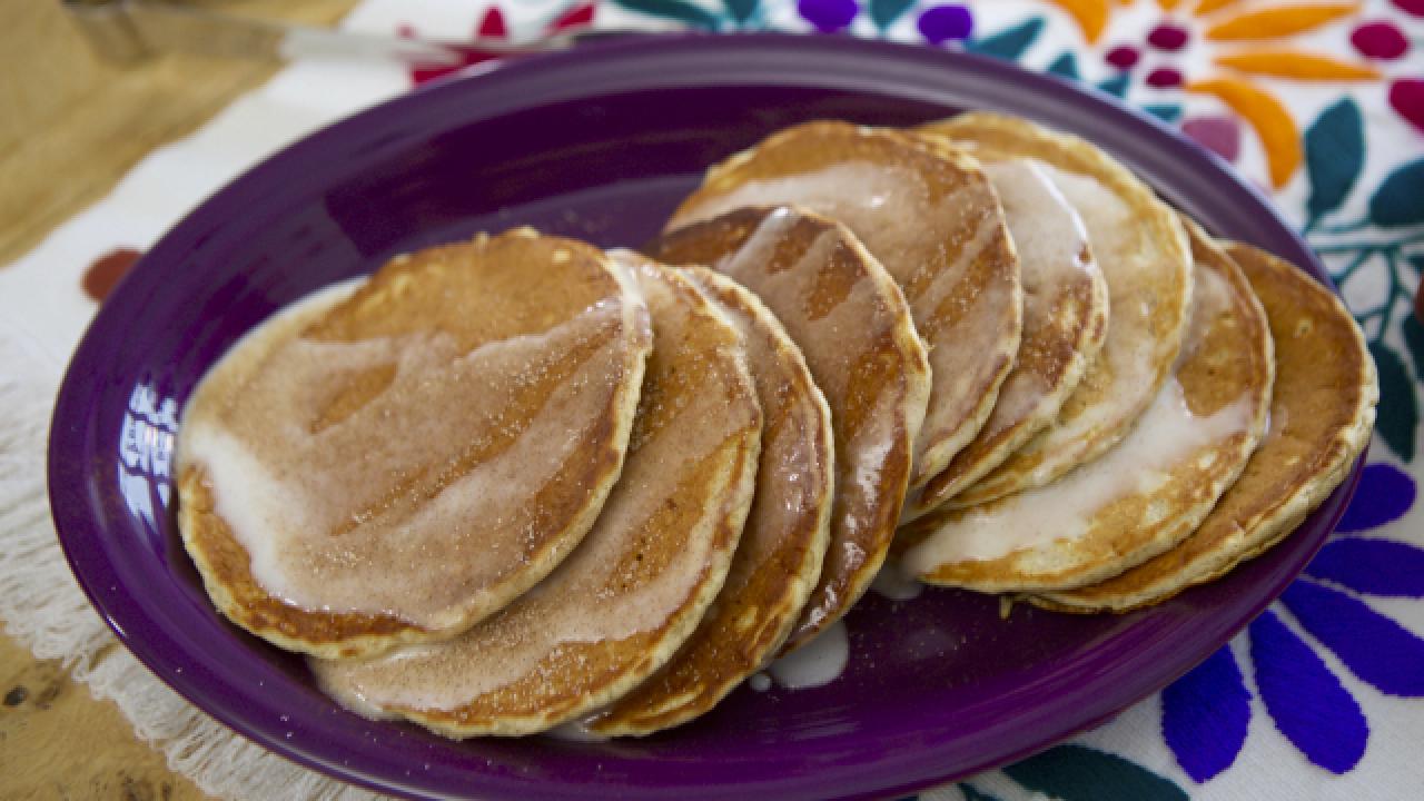 Churro Pancakes with Sweet Milk Glaze