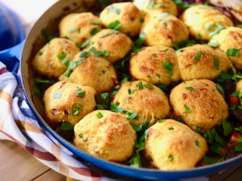 Spiced Beef Hot Dish with Bacon-Jalapeno Cornbread